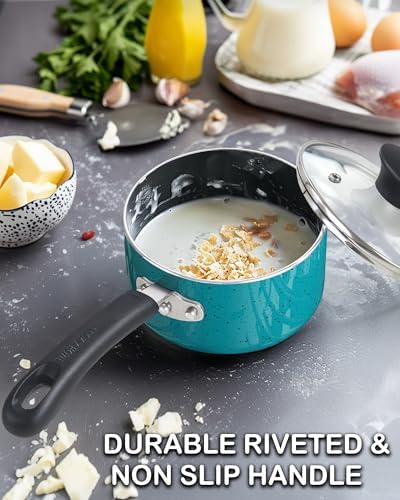 Cook N Home Basic 2 Quart Nonstick Saucepan with Glass Lid, Small Non Stick Aluminum Sauce Pan, Multi-Purpose Milk Chocolate Cooking Pot with Stay-Cool Handle, Turquoise - Image 5