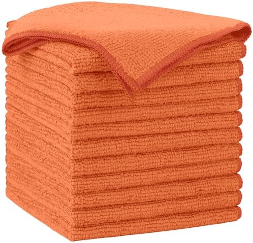 AIDEA Orange Microfiber Cleaning Cloth-12PK, Cleaning Rags 12"x12" Reusable by AIDEAHOME