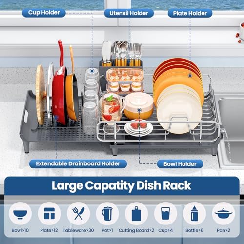 NTD Expandable Dish Drying Rack for Kitchen Counter, 16.7"-26.8", Gray - Image 2