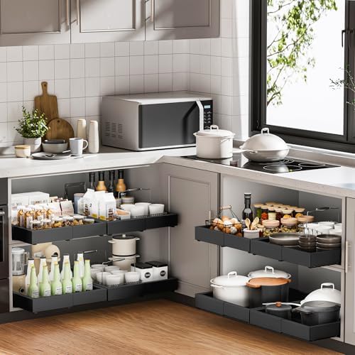 1 Pack Pull Out Drawers for Cabinets, Slide Out Drawer Expandable Width (12"-19") and Depth (17"-23") With 3 Slides, Fixed with Adhesive Film & Nail for Cabinets in Kitchen, Pantry or Bathroom - Black - Image 6