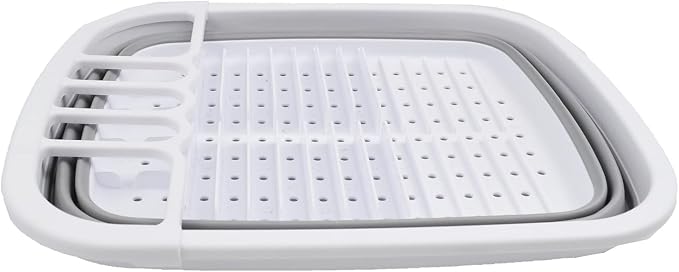 SAMMART 8L (2.11Gallons) Collapsible Plastic Dish Drainer - Foldable Drying Rack - Portable Dinnerware Organizer - Space Saving (Grey+Dark Sea Green (Set of 2)) - Image 2