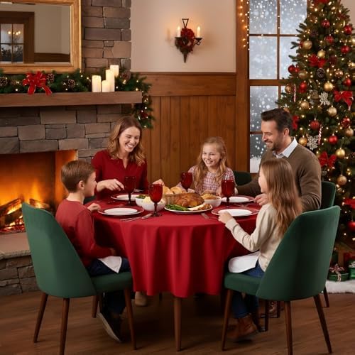 sancua Round Tablecloth 70 Inch Fits 20-58 Inch Tables, Christmas Red - Image 3