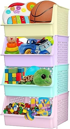 Large Stackable Storage Bins Open Front for Pantry Storage, 4 Pack - Multi by Skywin