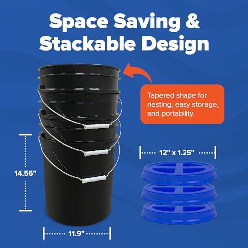 ePackageSupply 5 Gallon Bucket - Food Grade w/Lid BPA-Free, Black/Blue, 3 | Airtight Gamma Seal Screw-On Lid, Heavy-Duty 90 Mil HDPE Plastic, Food Safe and Durable Container, Bulk Storage, Made in USA - Image 2