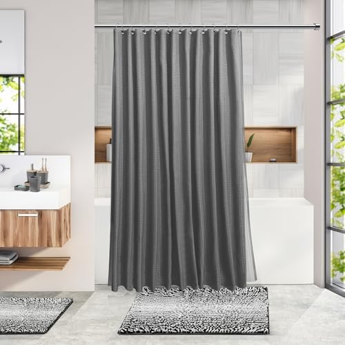 Clara Clark Bathroom Accessories Set - 27PC Bathroom Set with Adhesive Corner Shower Caddy Hanging, Bathroom Sets with Shower Curtain and Rugs, Ombre Grey Shower Curtain Set with Bathroom Trash Can - Image 2