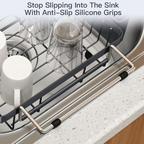 MAJALiS Grey Dish Drying Rack Over The Sink with Utensil Holder - Image 6