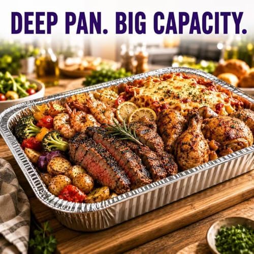 Aluminum Foil Pans Half Size 9x13, Disposable Aluminum Pans Large Baking Pan Trays-Heavy Duty Foil Pans Roasting, Cooking, Heating or Steam (25 pans with lids) - Image 3