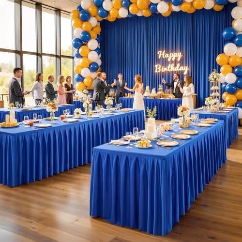 6 Pack Royal Blue Rectangle Tablecloth 8 FT Stretch Spandex Fitted Table Cloth for 8 Foot Rectangle Tables Banquet Tablecloths Wrinkle Free Table Cover Skirt Ruffle Tablecloth for Party Wedding - Image 2