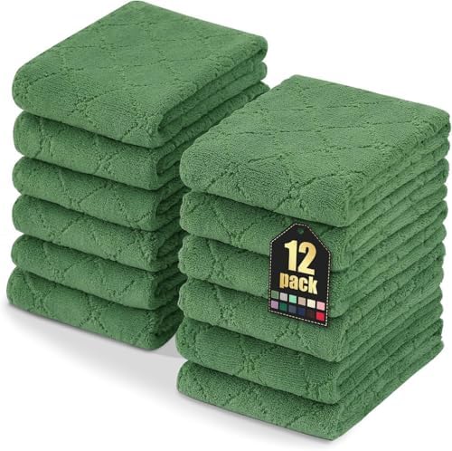 Homaxy 12 Pack Super Soft Absorbent Dish Towels, 10" x 20", Grass Green by Homaxy