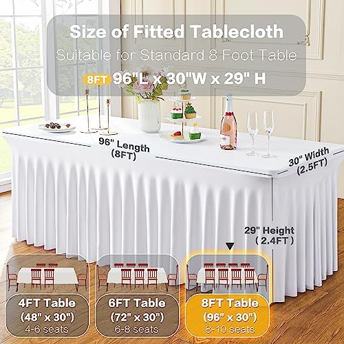 2 Pack White Spandex Tablecloths for 8 Foot Rectangle Tables, Wrinkle Free Stretchy Table Cloth 8ft Fitted Table Cover Desk Skirt for Parties Weddings Birthday Banquet Baby Shower - Image 5