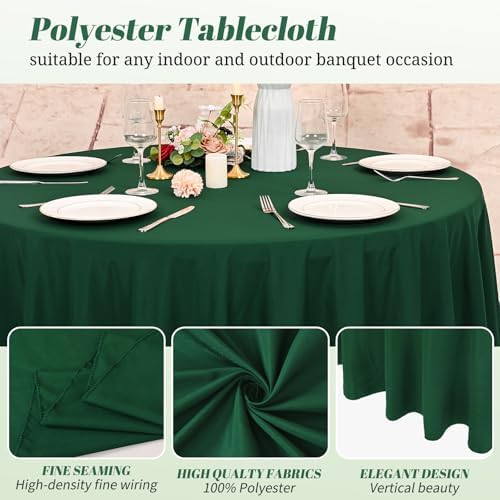 10 Pack Hunter Green Round Tablecloths,90 Inch Polyester Table Cloth - Image 3