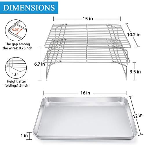 P&P CHEF 16 Inch Baking Sheet with Rack Set, Pans with Stackable Racks | 2 Baking Sheets + 2 Cooling Wire Racks, Dishwasher & Oven Safe, Non-toxic & Lasting Use, Fit for Regular Oven - Image 2