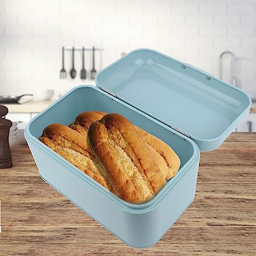 Solid Color Retro Metal Bread Bin Box,Large Bread Box for Kitchen Counter, Large Capacity Kitchen Storage Container,Countertop Space Saving,High Capacity Bread Storage Bin (Blue) - Image 2