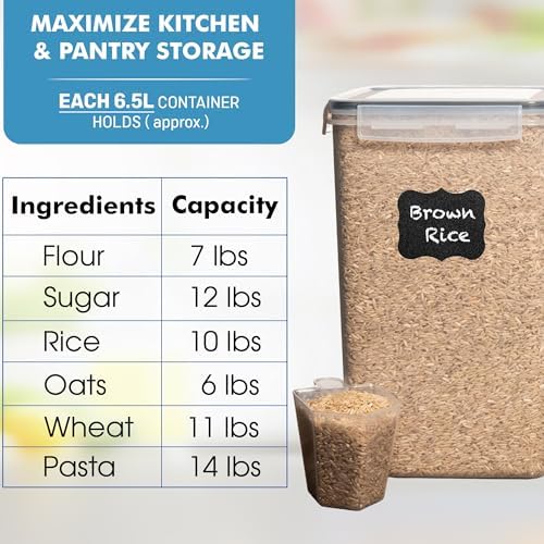 2 PC [8.5L / 287 Oz] Extra Large Airtight Food Storage Containers + 2 PC [6.5L / 220 Oz] Large Flour Sugar Storage Containers - BPA Free Plastic Containers for kitchen Essentials - Image 7
