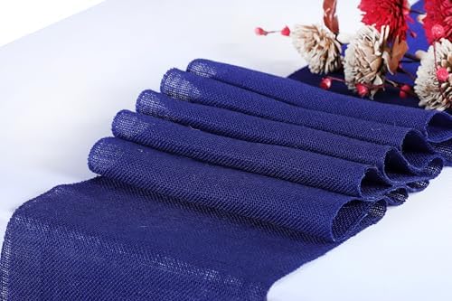 MDS® Pack of 25 Natural Burlap Table Runner, 12 x 72 Inch, Jute Rustic Farmhouse Boho Table Decor for Wedding Reception, Dining Table, Bridal Shower, Baby Shower & Party Decorations - Royal Blue - Image 2