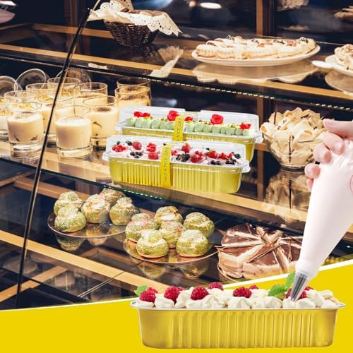 200Pack Gold Mini Cake Pans Disposable Mini Loaf Pans with Lids and Spoons and Stickers, 6.8Oz Aluminum Foil Pans Tins, Individual Dessert Cups Containers for Sales,Party,Picnics - Image 5