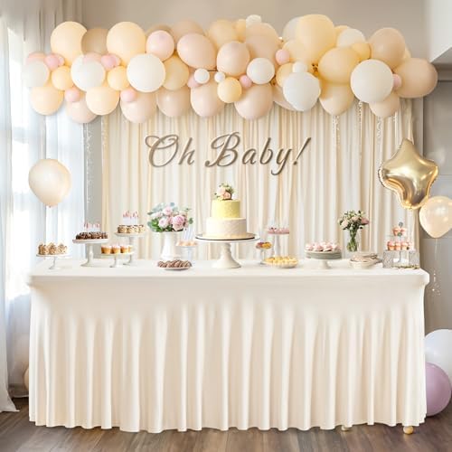 PARTISKY 2 Pack Ivory Spandex Table Cloths for Rectangle Tables 8ft, Ivory Table Skirt for Party, Table Cover with Skirt for Wedding Folding Table Banquet Baby Shower & Birthday Parties - Image 6