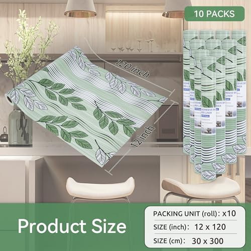 FIFTY FEET Green Leaves Shelf Liner for Kitchen Cabinets, 12 x 120 Inch x 10 Roll Non Adhesive Non Slip Drawer Liner, Washable Cabinet Liner for Shelves & Drawers - Image 5