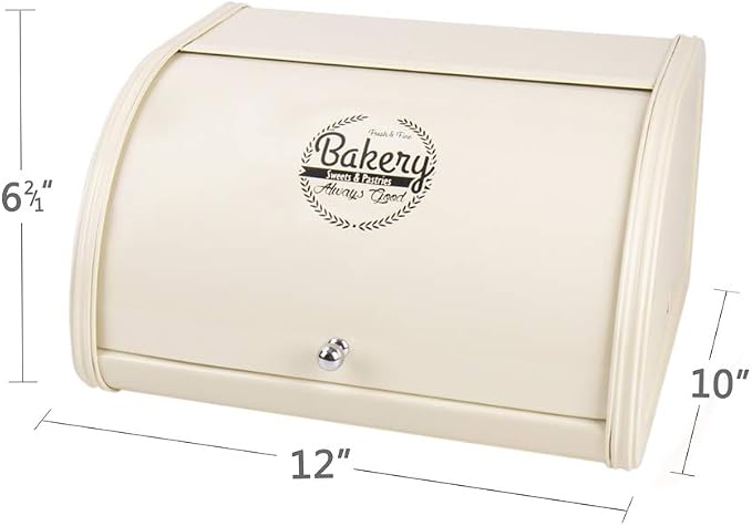 KL X458 Cream Metal Bread Box/Bin Storage Container for Kitchen Countertop | Save bread for long-lasting freshness and cream colored design decorate your kitchen - Image 2