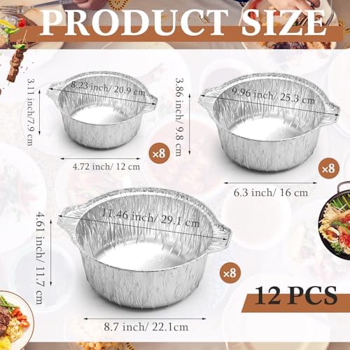 Ziliny 24 Pcs Disposable Aluminum Pot with Lid Round Foil Pans Disposable Cookware Food Container for Vacation Trips Camping Baking Heating Cooking (33.8,67.6,121.7 oz) - Image 3