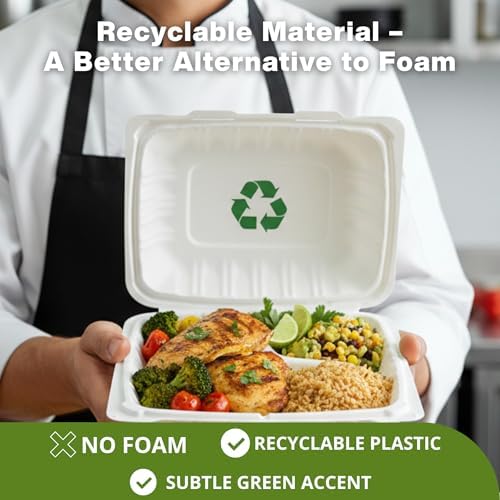 Front Lock MFPP Hinged Container, White, Vented, 1 Compartment, 7" x 7", Disposable Takeout Boxes, Durable Microwaveable To-Go Containers for Restaurant & Food Service,150pc - Image 4