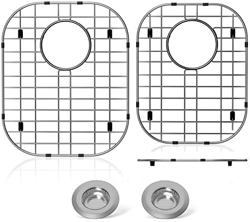2Pack Sink Protector Grid 13"x16"and 11.2"x14.5", 304 Stainless Steel Sink Protectors for Kitchen Sink, Rust Resistant Metal Kitchen Sink Grid with 2Pack Sink Strainers (Rear Drain/4Pack) by LOCVCDA