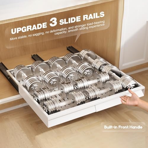 Seinloes Pull Out Cabinet Organizer, 4-Side Expandable to Fit Most Cabinets, 3 Rail Slide Out Drawers with Raising Pad for Framed & Frameless Cabinets, 15"-25" W x 17"-24" D, White, 2 Pack - Image 6