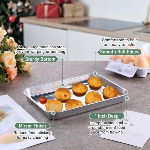 Homikit Toaster Oven Pan with Rack (1 Small Baking Sheet+1 Rack), 9” x 7” | Stainless Steel Baking Sheet with Wire Rack, Small Cookie Sheets Bacon Tray with Cooling Rack, Rust Free & Dishwasher Safe - Image 3