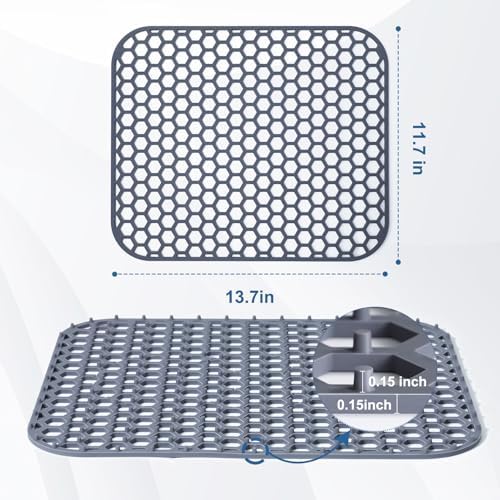 Bestjing 2 Pack Silicone Kitchen Sink Protector Mat-13.7"x11.7", Gray - Image 3
