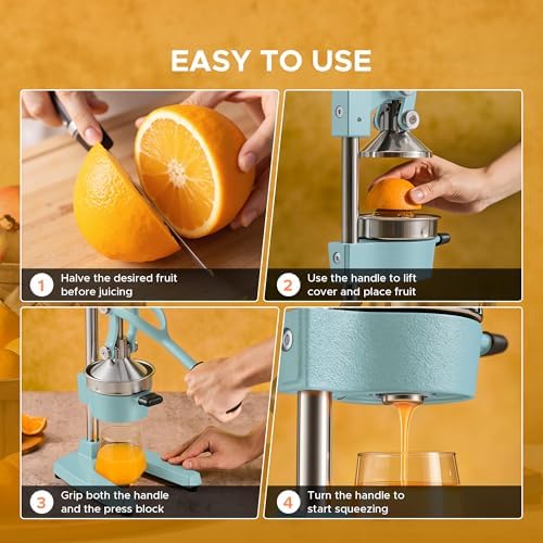 CO-Z Manual Citrus Juicer, Heavy-Duty Manual Juicer with Conical & Flat Pressure Plates, Professional Lemon Squeezer for Orange Pom Lime Lemon Juice, Dishwasher Safe Juice Press, Blue - Image 6