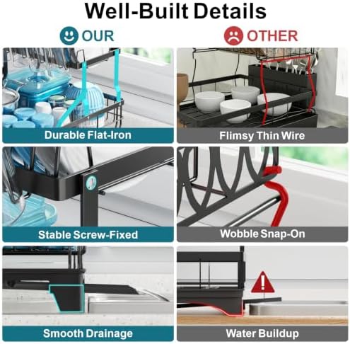 GSlife Dish Rack for Kitchen Counter - 2 Tier Dish Drying Rack, Black - Image 6
