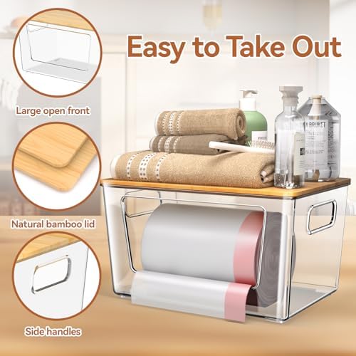 spospo 3 Pack Trash Bag Holder with Bamboo Lid Stackable Trashbag Dispenser - Image 5