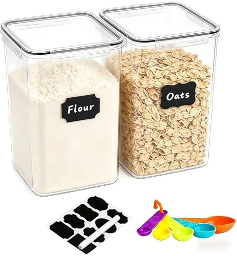 2pc 6.5L Airtight Food Storage Containers with Lids, Cups & Labels | Large BPA-Free Plastic Food Storage with Labels for Spaghetti, Cereal, Oats & Kitchen Pantry Organization, 2 Pack by stusgo