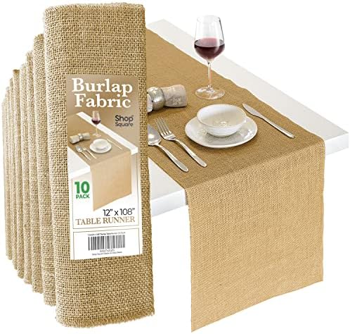 Burlap Table Runners, 12 x 108 Inch - 10 Pack Outdoor Jute Table Runners for Rustic Farmhouse Decor, Thanksgiving, Fall, Natural Color Edge by ShopSquare