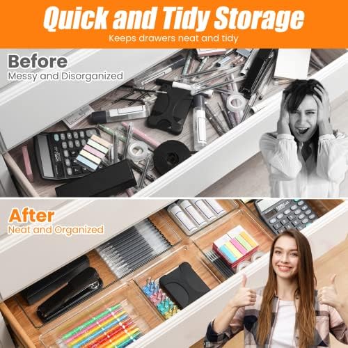 9 Pack Clear Plastic Drawer Organizer Set, Acrylic Non Slip Non Cracking Kitchen Drawer Storage Tray Large Size Divider, Multifunctional Storage for Cosmetics, Bathroom, Tools, Kitchen and Office - Image 5