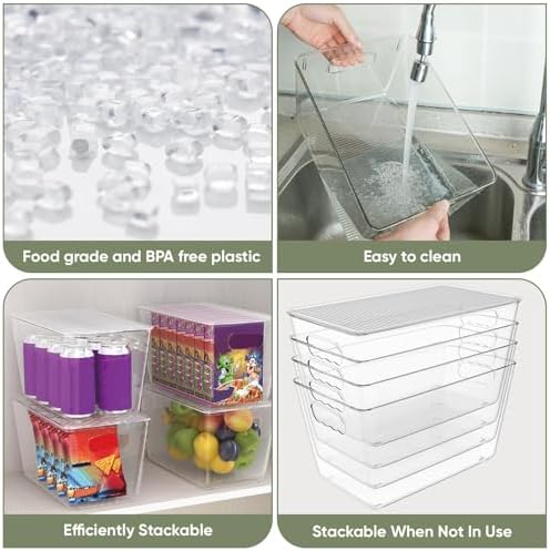 BALEINE Clear Stackable Storage Bins with Lids, Plastic Containers with Handle for Pantry Organizers and Storage, Plastic Bins for Fridge, Kitchen, Bathroom, Cabinet (13x7.4x7, 8PK) - Image 3