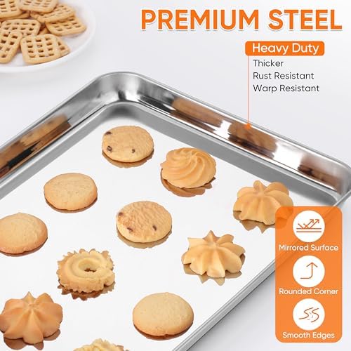 LIANYU Stainless Steel Cookie Sheet Pans, 17.5x13 Inch Baking Sheet 2 Pack | Commercial Grade Half Sheet Pan, Professional Bakeware Cookie Tray, Mirror Finish, Non Toxic, Easy Clean, Dishwasher Safe - Image 3