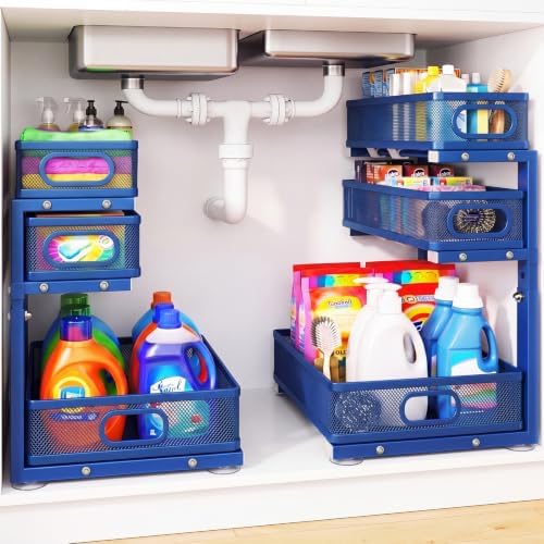 Under Sink Organizer, 3-Tier Sliding Drawers, 2-Pack Royal Blue by GUUKAR