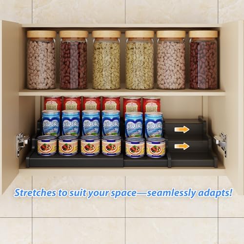 3-Tier Expandable Bamboo Can Organizer for Pantry, Holds 24 Cans, Black | Adjustable Can Storage Rack for Pantry, Can Holder for Kitchen Cabinets, Canned Food Soda Organizer, Black (Patent Pending) - Image 6