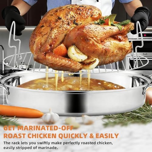 22” Large Roasting Pan with Rack and Lid,Oval Roaster Pan - Image 6