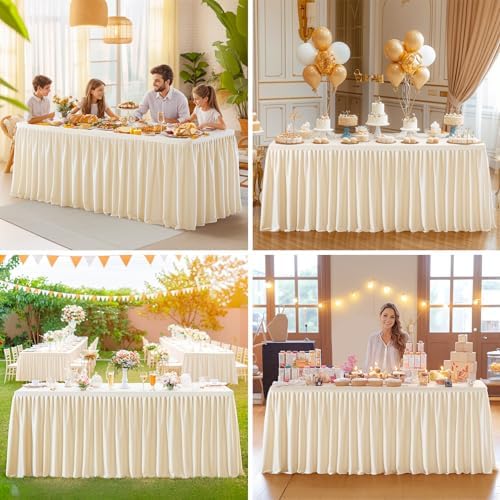 6 Pack Champagne Tablecloths for Rectangle Tables 8ft, Wrinkle Resistant Spandex Tablecover Fitted Stretch Table Cloth with Pleated Ruffle Table Skirts for Party Banquet Dining Birthday Wedding - Image 7