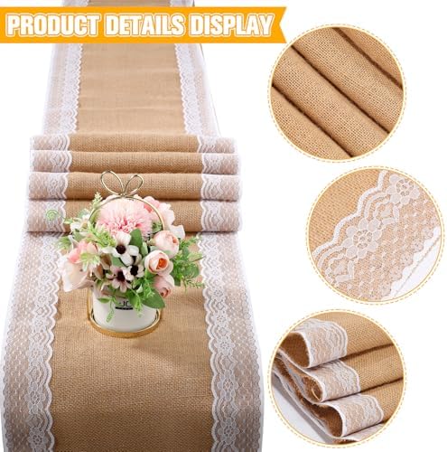 Tatuo 12 Pcs Burlap Table Runners with Lace 12 X 72 Rustic Jute,Cute - Image 3