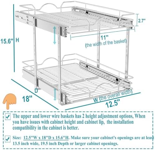 OCG 2 Tier Pull Out Cabinet Organizer (12.5" W x 18" D), Pull Out Drawers for Kitchen Cabinets, Pull Out Shelves for Base Cabinet Organization in Kitchen Bathroom Pantry, Chrome Finish - Image 2