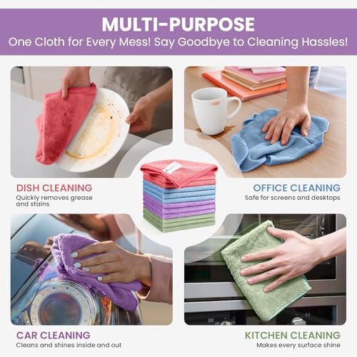 SIFANGKE Microfiber Cleaning Cloth, 100 Pack Assorted Color Cleaning Rags for Housekeeping, Colorful Reusable Microfiber Towels for Car, Kitchen, Bathroom and Household Cleaning Supplies, 11.8"X11.8" - Image 5