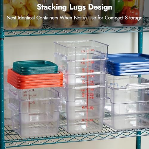 CURTA 4 Pack Food Storage Containers with Blue Lids - NSF Listed Commercial Grade in 22.0 Qt - Square, Clear, Polycarbonate - Image 4