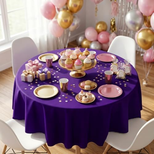 sancua Round Tablecloth, 80 Inch, Purple - Image 3