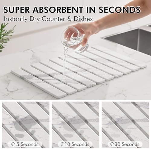4 Pcs Diatomaceous Earth Dish Drying Mat Set, 24''x16'' Stone Dish Drying Mat, Faucet Mat and 2 Coasters for Kitchen Counter, Super Absorbent Quick Dry Mats for Dishes Bottles Cups - Image 3