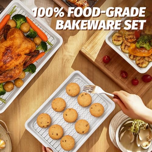 Nonstick Ceramic Baking Sheet With Rack, 2-Pack 15x10 Jelly Roll Sheet Pan, Non-Toxic, PTFE & PFOA Free, Warp-Free, Oven Safe 550°F, Dishwasher Safe, Aluminized Steel, Gray Yellow - Image 3