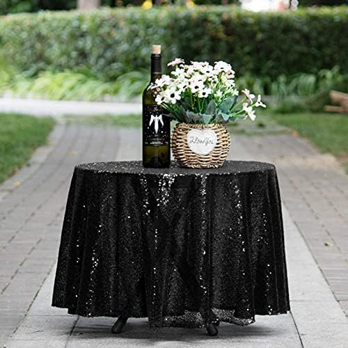 JYFLZQ Black Sequin Tablecloth, Glitter Party Table Cover 50 Inch Round - Image 2