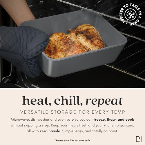 Glass Food Storage Container with Lid, 5-Cup Medium Square | Microwave-Safe Airtight Lid, Oven-Safe Ceramic-Coated Glass | Zero Plastic, No PFAS/PFOA/BPA, Reusable [Smoke] - Image 5